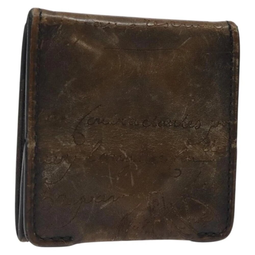 Berluti Calligraphy Coin Purse Leather Brown Auth bs25955